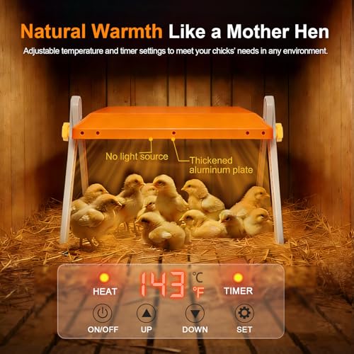 Chick Brooder Heating Plate - Briidea 80W Chicken Heater with Adjustable Temperature, 10 PET Cleaning Film, Adjustable Height & Angle, Warmth Like Mother Hen for 15 Small Poultry 10" x 10" - color: Adjustable Temperature 80–160°F
