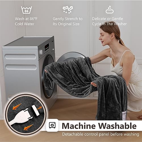Wapaneus Heated Blanket Full 72" x 84" Electric Throw 10 Heating Levels 12 Hours Time Setings and Auto-Shut Off, Flannel Fast-Heating Electric Blanket, Grey - color: Grey, size: 72*84in