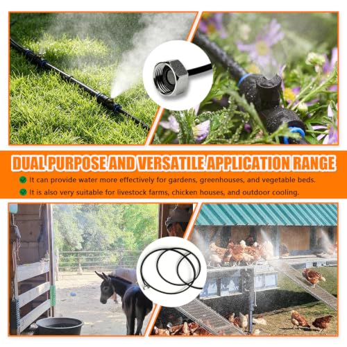 30FT(9M) Misters for Outside Patio | 8 Brass Nozzles and 3/4" Brass Adapter, misting cooling system for Backyard, Garden Greenhouse, Trampoline Sprinkler