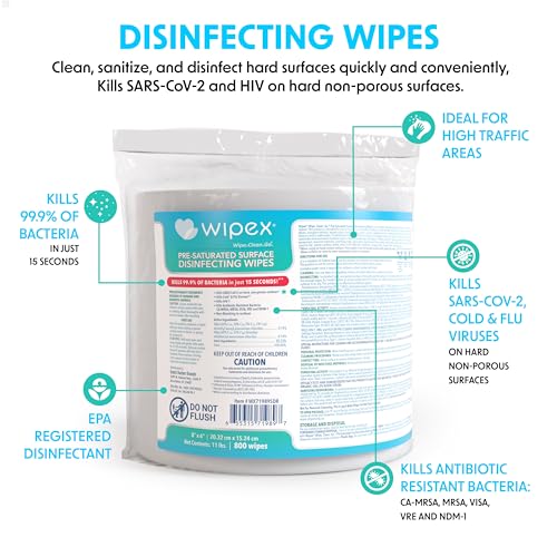 Wipex Gym Wipes Disinfecting Refills for Fitness Equipment & Commercial Gyms, EPA Registered Antibacterial Wipes, Kills Germs in 15 Seconds, Bulk 800 Count Roll for Dispensers - size: 800 Count (Pack of 1)