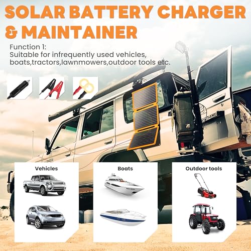 FieryRed 30W 12V Solar Panel Car Battery Charger & Maintainer, Portable Waterproof Trickle Charger with Built-in Controller, Cig Plug, Alligator Clips, USB-C, USB-A Outputs for Car, Boat, RV, Tractor - size: 30W