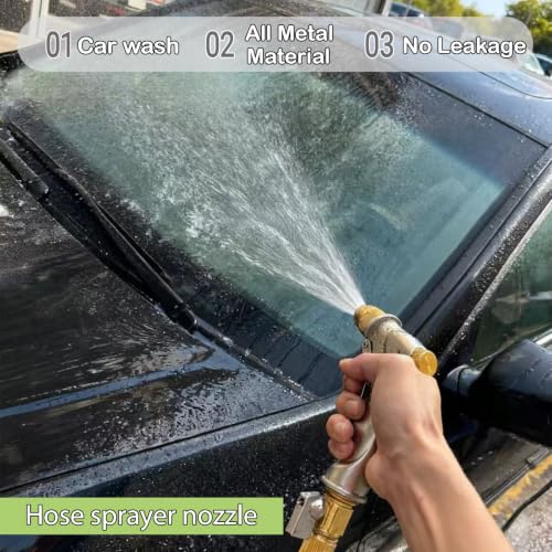 Heavy Duty Metal Hose Nozzle, High Pressure Garden Hose Nozzle | All-Metal Water hose nozzle with 4 Adjustable Spray Patterns, For Watering Plants,Pet Showering,Car Washing&Windows