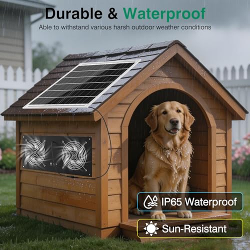 40W Solar Fan with Battery & Timer for Chicken Coop, Greenhouse & Shed | 3500RPM High-Speed Solar Powered Fan, Low Noise IP65 Waterproof Exhaust Fan for Outdoor, Pet House & Window - size: 16 inches