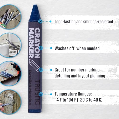 Universal Crayon Wax Marker for Industrial and Craft Detailed Marking on Lumber Metal Carton Ceramics Concrete Glass Plastic Tire, 4 x 1/2", Pack of 6 (Blue) - color: Blue