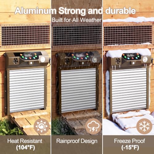 Automatic Chicken Coop Door Solar Powered, Roll-Up Chicken Door with Timer & Light Sensor, Anti-Pinch Safety Auto Chicken Door with Remote Control, Weatherproof for Outdoor