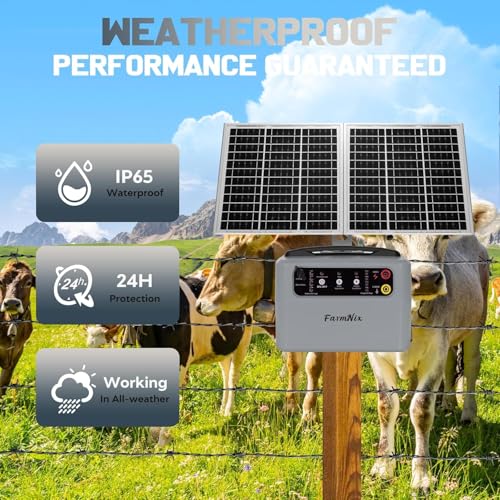 15W Solar Fence Charger, 6-12KV Adjustable Output 1.5J, 30 Miles | 24H Continuous Solar Powered Electric Fence Kit for Livestock, Predator Protection, Gardens, Orchards, Dogs, Pets, Poultry