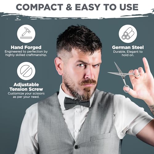 Mustache & Beard Scissors for Men – Stainless Steel Grooming Kit with Comb & Travel Case – Sharp Facial Hair Trimming Tool for Mustache, Beard, Nose & Eyebrows - color: Silver