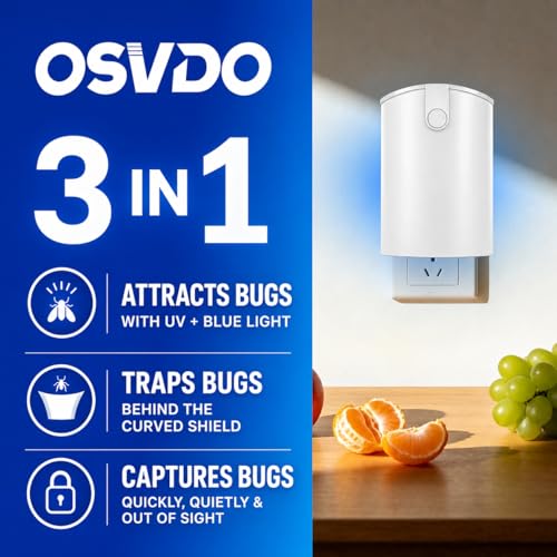 OSVDO Blue UV Light Flying Insect Trap, Plug-in Bug Catcher with 4 Refills | Indoor Fly Trap for 100+ Days, Fly Catcher for Flies, Fruit Flies, Gnats, Moths, Silent for Home, Kitchen