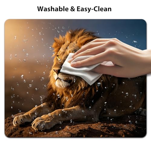 Majestic African Lion Mouse Pad 9.5" x 7.9", Regal Male Lion on Rock Cute Desk Mat, Wildlife Photography - color: African Lion