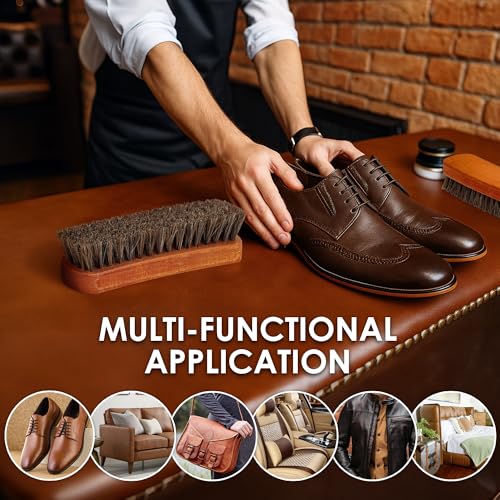 TAKAVU Shoe Brush 100% Genuine Horse Hair, Won't Scratch Leather (2pcs) | Horsehair Shoe Shine, Buff & Polish Brush for Boots, Dress Shoes, Bags, Belts & Furniture, Concave Wood Handle - size: 2pcs