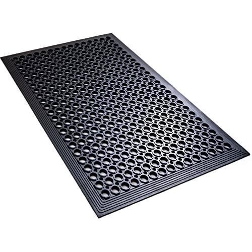 Anti Fatigue Rubber Floor Mats Restaurant Kitchen Rubber Drainage Mat Out Door Mats Durable Non-Slip Bar Floor Mat Utility Mat Indoor Outdoor Wet Area Use 24" x 36" Black - size: 24" x 36"