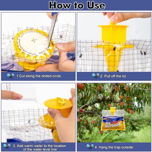 Fly Traps Outdoor Hanging for Patio, 4 Pre-Baited Flies Bags Disposable | Flies Catcher Repellent, Reusable Stable Horse Ranch Trapper Outdoor Hanging Fly Killer Helps Control Flies - size: 4 pack1