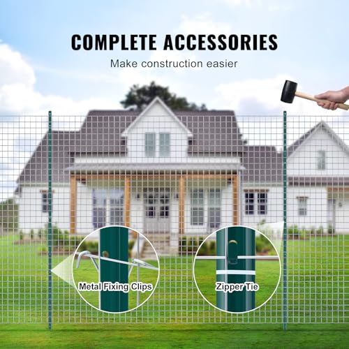 VEVOR Fence Post 7 ft 10 Pack U-Channel Metal Fence Stakes Green | For Garden Yard, Lawn, Farms & Outdoor Wire Fencing, 2 mm Thick Q235 Carbon Steel with Powder-Coated, 50 Zip Ties & 20 Clips - size: 7 Feet 10 Pack