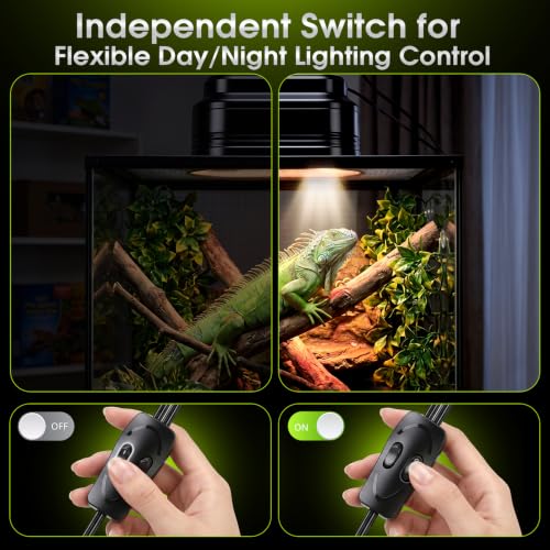 MECESOR Reptile Light Fixture with Switches, Dual Reptile Heat Lamp Fixture UVB & Basking Bulb Holder for Glass Terrarium Habitat - Double Dome Reptile Lamp for Bearded Dragons, Lizards& Snakes - size: Dual Lamp Housing with Dual Remote Control Switch