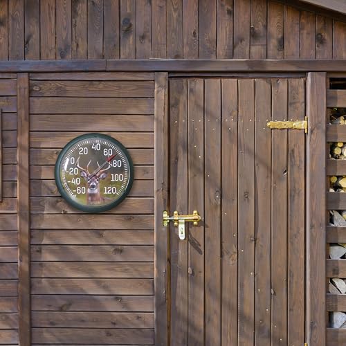 Taylor Buck Indoor Outdoor Dial Thermometer, Wireless Easy Read Large Numbers for Patio Pool Garden Garage Indoor Use, Weather Resistant 13.25 Inch Home Decor Stylish Outdoor Temperature Gauge, Green - style: Buck