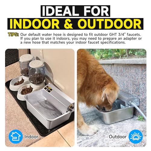 Automatic Water Dispenser for Dogs, 2 Gallon 304 Stainless Steel Large Dog Water Bowl Dispenser for Indoor/Outdoor, Pets & Livestock Self-Filling Waterer, Fits GHT 3/4" Faucet, Easy to Clean