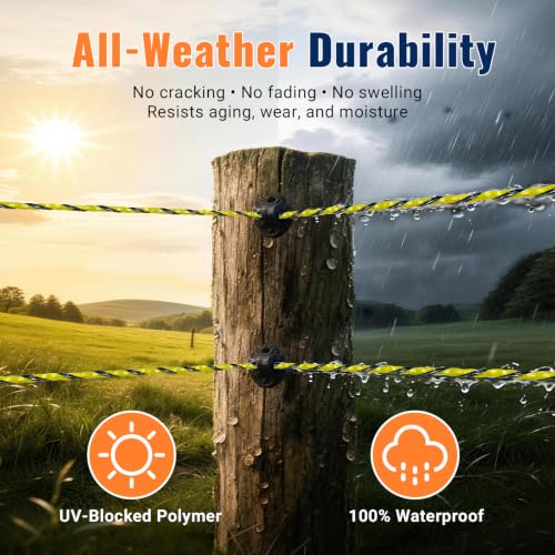 Electric Fence Wire 656 Feet 200 Meters Electric Fencing Poly Wire Rope Line with Reliable Conductivity and Rust Resistance, UV Resistant 1/8inch Diameter - Yellow Black - color: Yellow & Black, size: 1/8 x 656FT