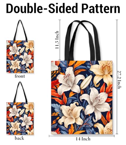 Aesthetic Floral Canvas Tote Bag - Reusable Shoulder Tote Bag for Women Lady Casual Vacation, Shopping, Work, Gym - color: 2