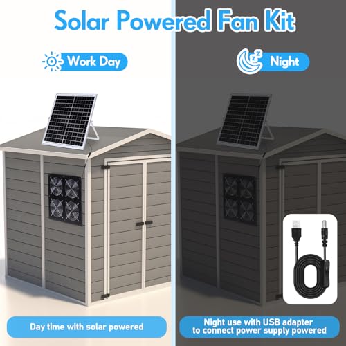 Solar Powered Fan 11.8" Greenhouse Exhaust Fan Solar 4 Fan Kit 25W Solar Panel Powered Exhaust Fan with Aluminum Bracket for Attic, Shed, Barn, Dog House, DIY Cooling Ventilation Project(2 Set)