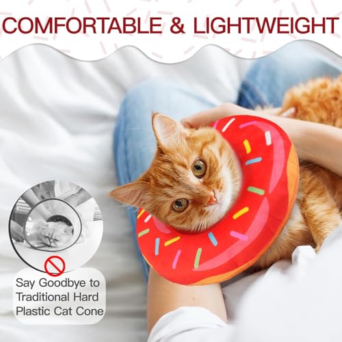 Cat Cone Collar Soft, Cute Cat Donut Collar After Surgery, Adjustable Kitten Recovery Cones to Stop Licking, Lightweight Neck Elizabethan Collars for Cats Kittens (Red, Large) - color: Red, size: Large