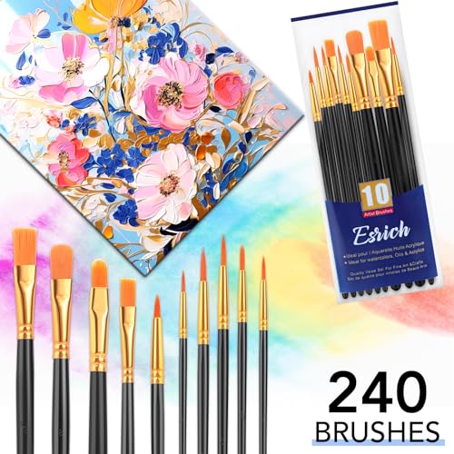 ESRICH 240PCS Paint Brushes, Paint Brush for Acrylic Painting | Artist Paintbrushes for Oil Watercolor, Body Face Rock Canvas, Small Paint Brushes for Kids, Black - color: Black, size: 240