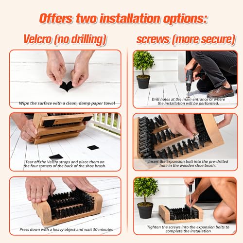 Wooden Boot Scraper Outdoor Heavy Duty Shoe Brush Cleaner for Muddy Boots, Dual Bristle Entryway Shoe Cleaner System for Home Entrance Garage Farm Snow Rain Durable Hardwood Base