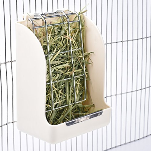 CalPalmy 2-Pack Hay Feeder for Rabbits, Guinea Pigs, and Chinchillas - Minimize Waste and Mess with 5 1/2" x 3 1/2" x 7 3/8" Hanging Alfalfa and Timothy Hay Dispenser - color: White+White, size: 5 1/2" x 3" x 7 3/8" (2-Pack)