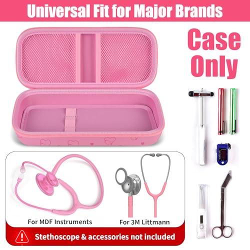 Stethoscope Case for 3M Littmann/for MDF,Nursing School Essential Organizer‌ | For Classic III Monitoring/Lightweight II S.E/Cardiology IV Diagnostic/Acoustica,Doctor/Student/Clinical Use, Case Only, Pink - color: Pink