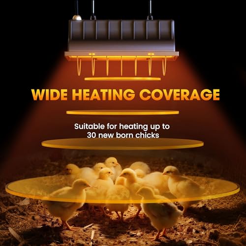 Heat Lamp for Chickens, Halogen Chicken Heat Lamp for Young Poultry, Safe Infrared Chicken Coop & Brooder Heater, Infinite Temperature Control, 50-250W, Even Heating, Adjustable Height, Gray