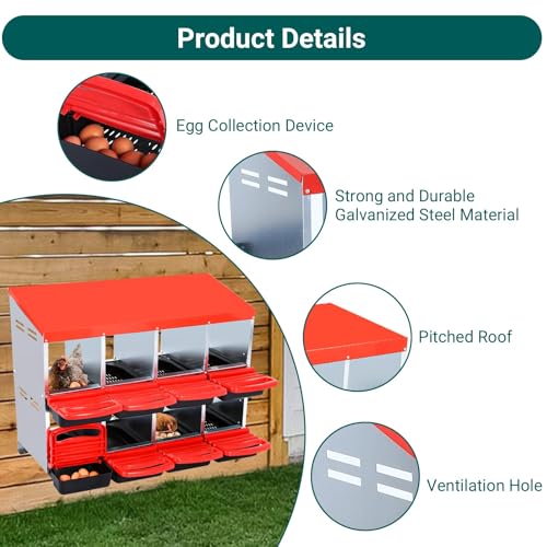 Chicken Nesting Box, 8 Compartment Roll Away Eggs Laying Boxes, Hen Nest Boxes, Cleanable Pull Out Hen Roosting Boxes