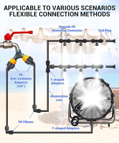 30FT Misters for Outside Patio Misters for Cooling (22 Mist Nozzles) Outdoor Water Patio Hose Greenhouse Mister System Outside Mist Backyard Trampoline for Waterpark Watering Misters for Cooling - size: 30FT