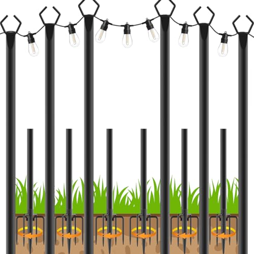 LETIANPAI 10Ft String Light Poles 6 Pack,Light Poles for Outside Lights,Outdoor with Fence Brackets Hanging Lights,Metal Stand Deck Patio Backyard - size: 6 Pack 10FT