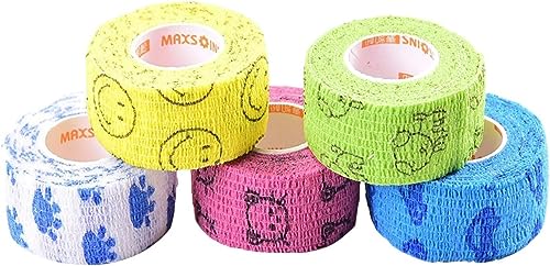Stmandy Vet Wrap Bulk, Bandage Wrap Vet Tape 1 Inch,Waterproof Self Adherent for The People or The pet(cat, Dog, Horse and so one) who was injure or Have Wounds (Cartoon) - size: 5rolls*1 Inch