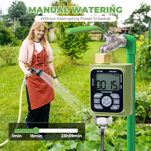 HOMENOTE Misting Cooling System with Timer, 59FT Misting Hose | 20 Brass Nozzles, 3/4" Brass Adapter, Water Timer with Mist Mode & Irrigation Mode, For Patio Cooling and Garden Watering - size: 59FT / 18M
