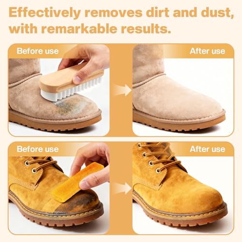 2 Pcs Suede Shoe Brush Nubuck Leather Cleaner Shoes Shine Dauber Crepe Applicators Set with Cleaning Eraser(Brush with Eraser) - style: Brush with Eraser