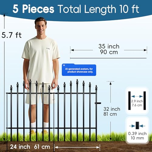 Metal Garden Fence 36" H x 28" W (5 Panels, 11.6 Ft Total) | No Digging Decorative Garden Border Fence, Rust-Resistant Black Landscape Edging for Flower Beds, Yard, Patio - size: 36″ H x 28″ W (5 Panels)