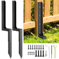 2PCS Fence Post Repair Kit with Serrated Design & Adjustable Width | Heavy Duty Black Coated Anchor Ground Spike for Repair Tilted or Broken 4x4/6x6 Wooden Posts