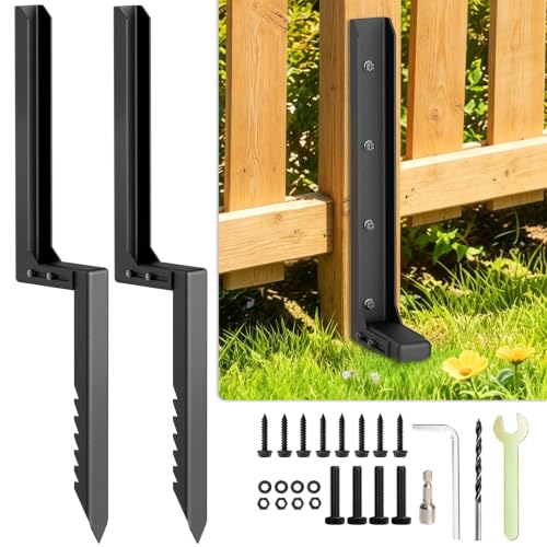 2PCS Fence Post Repair Kit with Serrated Design & Adjustable Width | Heavy Duty Black Coated Anchor Ground Spike for Repair Tilted or Broken 4x4/6x6 Wooden Posts
