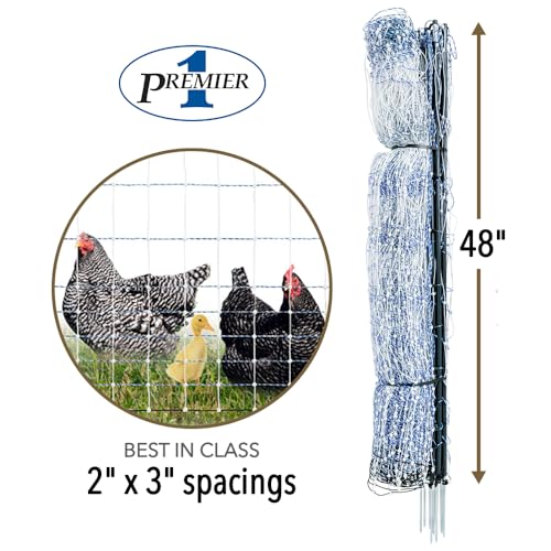 Premier 1 PoultryNet® PrimaPosts™ Fence – Chickens – 48"H x 100'L | Blue/white, double spike. Rigid PrimaPosts™, extra strength. For chickens, ducks & geese. Energizer sold separately. - color: Double Spike, Blue/White