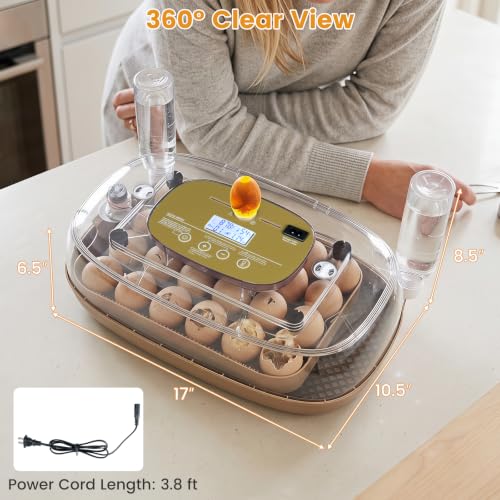 Egg Incubators for Hatching Eggs, for Chicken, Duck & Quail Eggs | | Hold 12-42 Eggs | Temperature & Humidity Control | Automatic Egg Turning | Egg Candler | 2 Water Bottles | Air Vents |