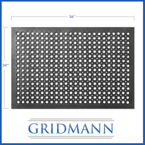 GRIDMANN Rubber Floor Mat, 36" x 24" Anti-Fatigue Drainage Mat, Non-Slip and Grease Resistant for Restaurants, Commercial Kitchens, Bar Floors, Black - size: 36"L x 24"W x 0.4"Th