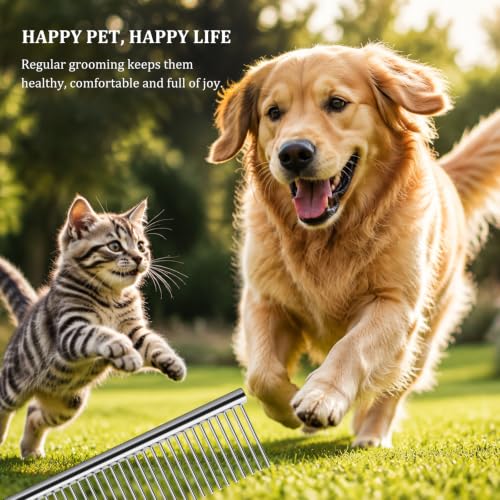 Dog Comb for Grooming, Metal Pet Comb for Cats & Dogs | 3-Pack Stainless Steel Dog Comb for Matted Hair, Grooming Tool for Removing Knots for Long & Short Haired Pet - 7.4 IN