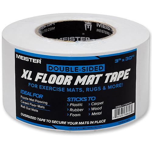 Meister Double-Sided XL Floor Mat Tape - Secures Exercise Mats & Rugs in Place - 3in x 30yd | Extra strong 3" x 30yd floor tape for puzzle mats, roll-out mats, rugs and temporary floor coverings