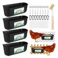 4 Pack Hanging Chicken Feeder,Fence Feeder Trough and Waterer for Goat Sheep Deer Duck Poultry Livestock,Feeding Waterer Container Bucket with Clips and Brush (Black)