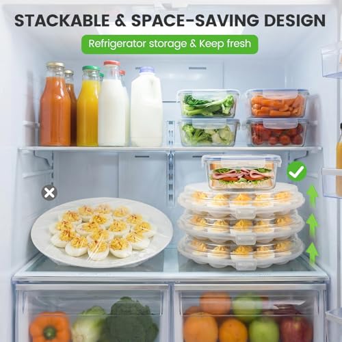 HAKSEN 3 PCS Deviled Egg Platter Carrier, Deviled Egg Containers with Lid | Eggs Holder Tray with 66 Slots for Party and Home Kitchen, Clear - style: 3PCS