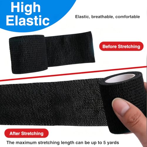Self Adhesive Bandage Wrap, 2" X 5 Yards Elastic Cohesive Bandage Wrap, Color Athletic Tape, Vet Wrap, Ankle Tape,Non-Woven Cohesive Bandage 16Rolls，Black - color: Black