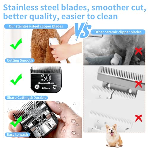 3 Pcs Size 30# Detachable Dog Grooming Blades, Compatible with Andis, Oster A5, Wahl KM10 Series Clippers, Cut Length 0.5mm, Black (30# 0.5mm, 3Pcs) - size: 30# 0.5mm, 3 Pcs