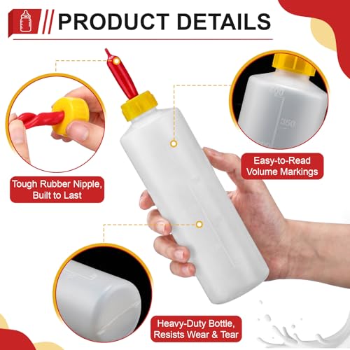 Pcs Goat Feeding Bottles 400ml/13.5oz with Nipples, Lamb Feeding Kit, Goat Nipple and Bottle Set, Livestock Baby Bottle for Sheep, Lamb, Calf, Baby Goats Puppies, Farm Milk Feeder Set
