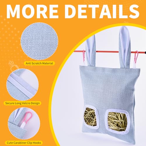 2 Pack Rabbit Guinea Pig Hay Feeder, Cute Bunny Hay Bag, Hanging Hay Holder for Guinea Pig Cage, Hay Feeder for Rabbits Chinchillas Hamsters Small Pets and Animals (Yellow & Blue)