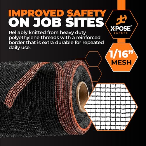 Xpose Safety Debris Netting for Construction | 8’ x 150’, 1/6" Mesh Scaffold Safety Net, Temporary Material Roll, Visibility Fence, Heavy-Duty Fire Retardant, Black - color: Black, size: 8' X 150' – 1/16" Mesh